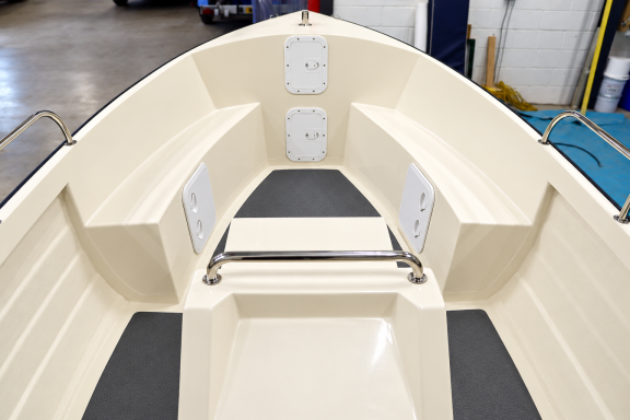 Spacious open interior Aquasea bow seating and open interior before optional upholstery.